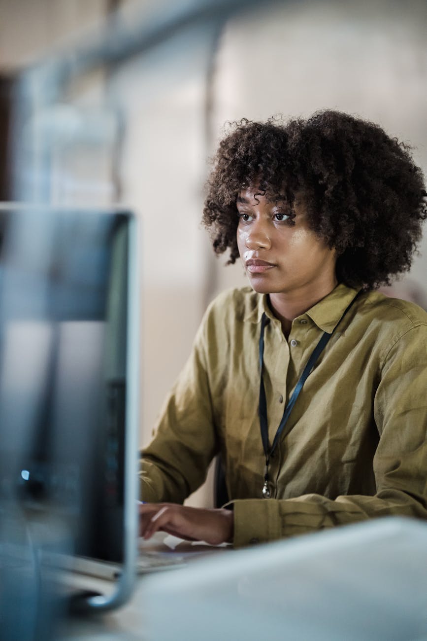 woman focused on work in office